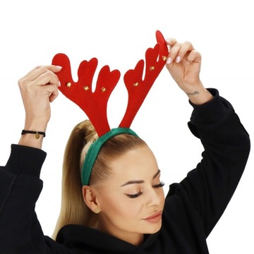 OPASKA ŚWIĄTECZNA ROGI RENIFERA Z DZWONECZKAMI MIKOŁAJKI ŚWIĘTA NA GŁOWĘ