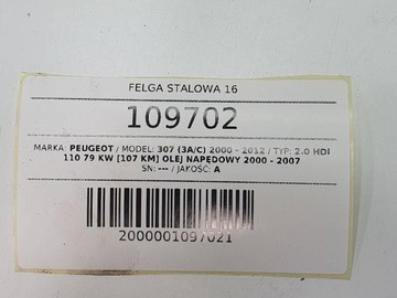 DISK OCELOVÝ 16 6,5 ET31 4X108 PEUGEOT 307 CITROEN C4
