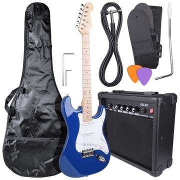 Zestaw gitarowy gitara elektryczna NN EG BLU stratocaster + wzmacniacz