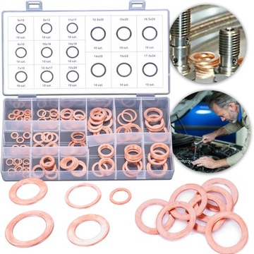 PODKŁADKI MIEDZIANE ZESTAW PODKŁADEK MIEDZIANYCH MIX USZCZELKI MIEDŹ 150 EL