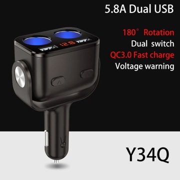 Y34Q Ładowarka samochodowa USB QC3.0 - Dual USB Transmitter bluetooth