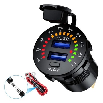 АВТОМОБИЛЬНОЕ ЗАРЯДНОЕ УСТРОЙСТВО 2x USB QC3.0 ВОЛЬТМЕТР 3А