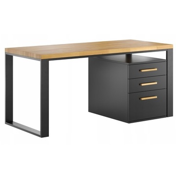 Biurko loftowe dębowe 160x70 cm solidne metalowy stelaż kontener 3 szuflady