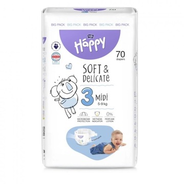 Pieluszki dla dzieci Happy Midi 70 SZT
