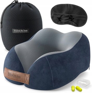 Podróżna poduszka pod kark Set: Maska do spania + zatyczki do uszu + torba