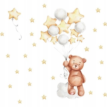 NAKLEJKI NAKLEJKA NA ŚCIANĘ DLA DZIECI MIŚ NA CHMURCE GWIAZDKI BALONY