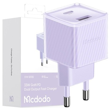 MCDODO SZYBKA ŁADOWARKA SIECIOWA DO TELEFONU ZASILACZ 2X USB USB-C 33W GAN