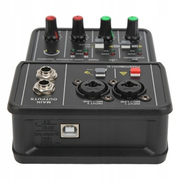 2 kanały mikser audio USB 48V zasilanie Phantom