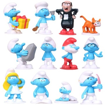12X FIGURKI SMERFY URODZINY TORT GARGAMEL KLAKIER FIGURKI SMERF SMERFY