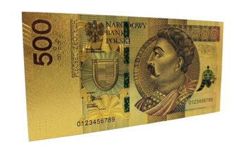 Позолоченная коллекционная банкнота 500 ZŁOTYCH SOBIESKI, цветная версия, УНИКАЛЬНАЯ.
