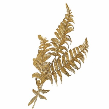 Gałązka trzech paproci brokatowych złotych 84 cm