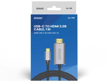 Кабель-переходник USB-C — HDMI v2.0b, 1 м, медь SAVIO CL-170