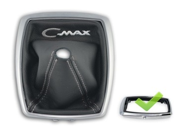 FORD C-MAX 2007-2010 MIESZEK ZMIANY BIEGÓW SKÓRA HAFT SZARY RAMKA CHROM