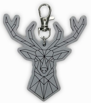 BRELOK ODBLASKOWY JELEŃ GEOMETRYCZNY ODBLASK ZAWIESZKA Z KARABIŃCZYKIEM