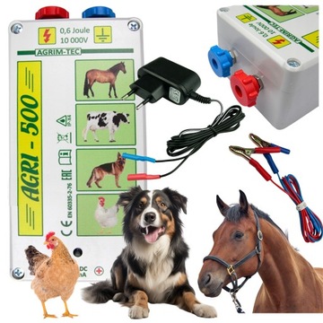 ELEKTRYZATOR PASTUCH ELEKTRYCZNY WYDRY PSY PSÓW AGRI-500 0,6J + ZASILACZ