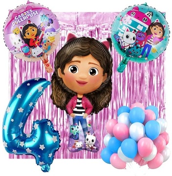 ZESTAW BALONÓW DEKORACJI ŚCIANKA BALONY NA 4 URODZINY KOCI DOMEK GABI 35SZT