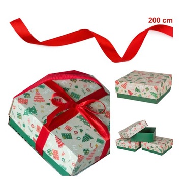 PUDEŁKO PREZENTOWE ŚWIĄTECZNE 200x200x85 + WSTĄŻKA