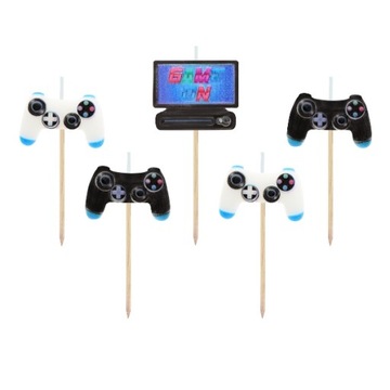 Świeczki pikery na tort GAME ON konsola 5 szt