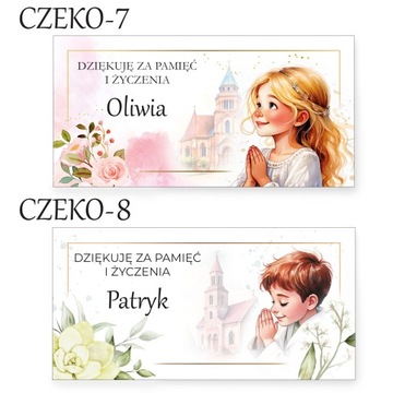 Naklejki na czekoladę, pudełko KOMUNIA, różne wzory, IMIĘ DZIECKA, 10 szt.