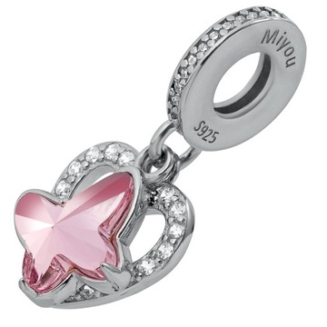 Charms Zawieszka Motyl Serce Kryształ Srebro 925