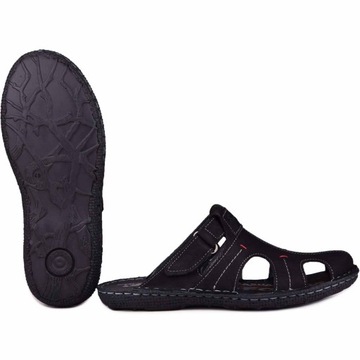 Мужские полные кожаные шлепанцы черного цвета Kampol, размер 45