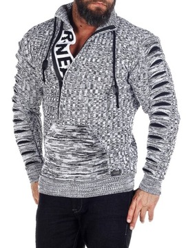 МУЖСКОЙ ПЛОТНЫЙ СВИТЕР С ВОРОТНИКОМ СТОЙКОЙ, СЕРЫЙ - XL