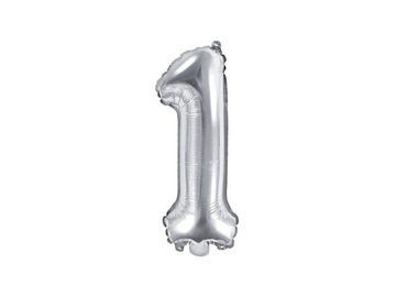 Balon foliowy cyfra 1 srebrny 35cm 1szt