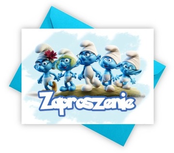 ZAPROSZENIA URODZINY dla dzieci SMERFY 1 2 3 4 5 6 7 8 9 + KOPERTA