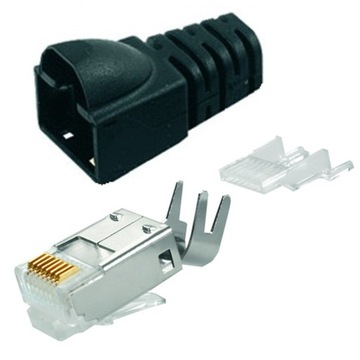 Wtyk RJ45 6 6A FTP z odgiętką czarną Telegartner
