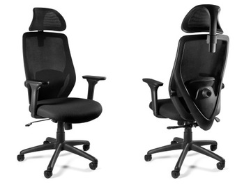 Fotel Ergonomiczny CHESTER Czarny Biurowy Krzesło Obrotowy Siatka Tkanina