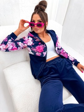 ВЕЛУРОВЫЙ СПОРТИВНЫЙ КОМПЛЕКТ БРЮКИ СВИТШОТ С ЦВЕТАМИ S