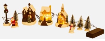 РОЖДЕСТВЕНСКАЯ НИЧКА, СВЕТОДИОДНАЯ ДЕРЕВНЯ, 10 ЭЛЕМЕНТОВ, РОЖДЕСТВЕНСКИЕ ЕЛКИ, ДОМИКИ, ЛАМПЫ, ПЕЧЕНЬЕ