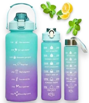 BUTELKA NA WODĘ BIDON ZE SŁOMKĄ ZESTAW 3 SZT. SIŁOWNIA FITNESS + GRATIS!!2L