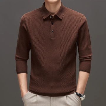 Fall Winter Men Polo Shirt Slim Long Sleeve Sweate