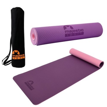 Mata do ćwiczeń Jogi Rozciągania Majestic Sport 183 cm x 61 cm fioletowa