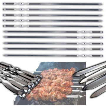 SZPIKULCE SZAMPURY DO SZASZŁYKÓW MIĘSA NA GRILL 10SZT 50cm NIERDZEWNE