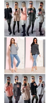 ДЖЕМПЕР OVERSIZE ТУНИКА ШЕРСТЯНОЙ ДЖЕМПЕР С ОТКРЫТЫМ ПЛЕЧОМ