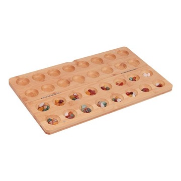Mancala Board Game with Folding Wooden Board Natural Stone Pebbles
