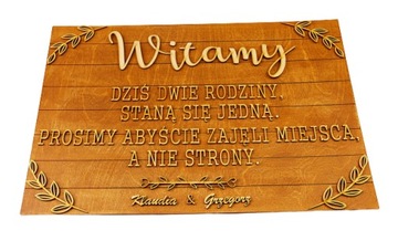 Drewniana tablica powitalna 3D Dziś dwie rodziny..