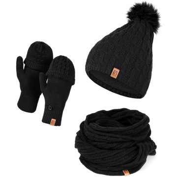 ЖЕНСКАЯ ЗИМНЯЯ ШАПКА С ПОМПОНОМ, ЮБКА И ПЕРЧАТКИ