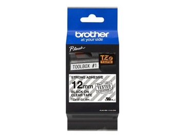 Brother TZES131 TZE-S131 12mm czarny na przeźroczystym 8m mocny klej