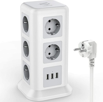 LISTWA ZASILAJĄCA 11 PORTÓW + USB BIURKOWA BIAŁA
