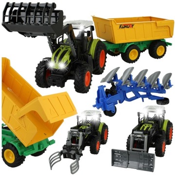 Ciągnik Traktor Maszyny Rolnicze z Przyczepą Pługiem Chwytak Napęd Światła