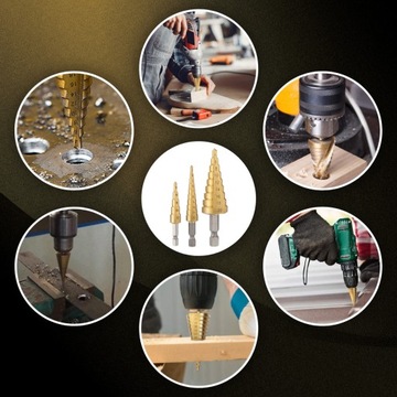 Сверла по стали ступенчатые, набор из 3 шт., конические, 3-20 мм, по дереву, листовому металлу