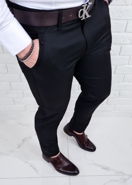 Czarne spodnie eleganckie slim fit wizytowe - 33