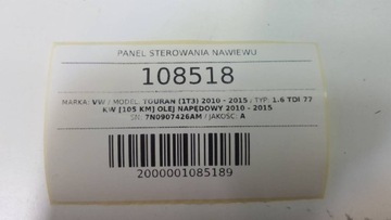 PANEL ŘÍZENÍ KLIMATIZACE VW TOURAN I FACELIFT II 1T3 7N0907426AM