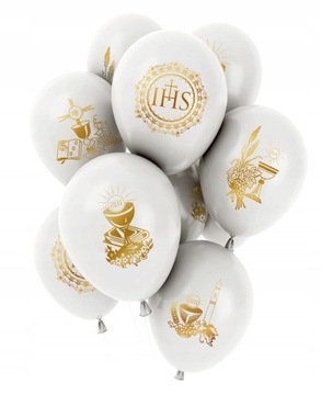 Balony komunijne Białe IHS Ornament Hostia Kielich 10 szt