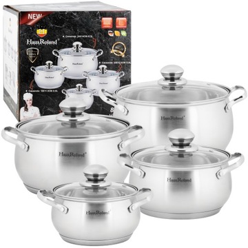 НАБОР ИЗ 4 СТАЛЬНЫХ КОРЗИН, НЕРЖАВЕЮЩАЯ СТАЛЬ + КРЫШКИ, 8 ЭЛЕМЕНТОВ.