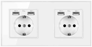GNIAZDKO PODWÓJNY GNIAZDKO SZKLANE Z 4 USB GNIAZDO