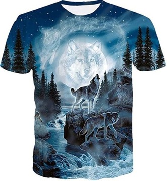 T-SHIRT MĘSKI KOSZULKA 3D Z NADRUKIEM WILKA W